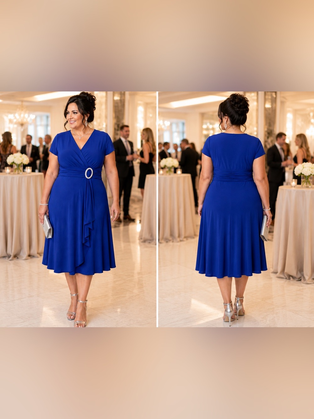 R&M Richards Royal Blue V-Neck Midi Dress with Waist Ring NWT - Picture 4 of 13